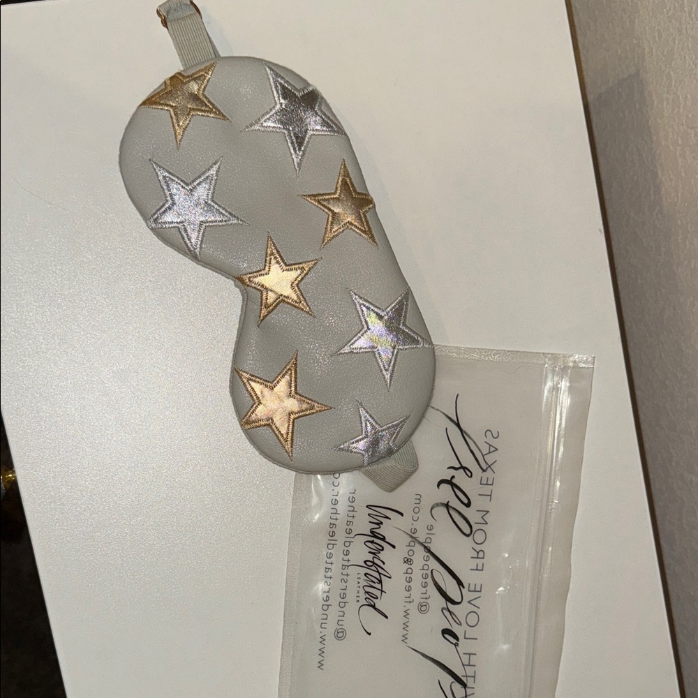 Free People Gray Sleep Mask with Silver and Gold Stars